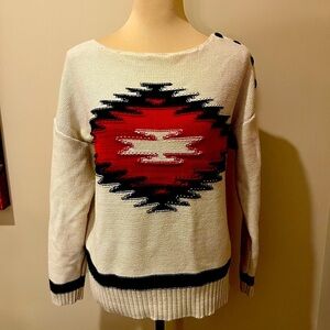 Ralph Lauren Jeans Cream, Navy & Red Native Design Sweater, size XL
